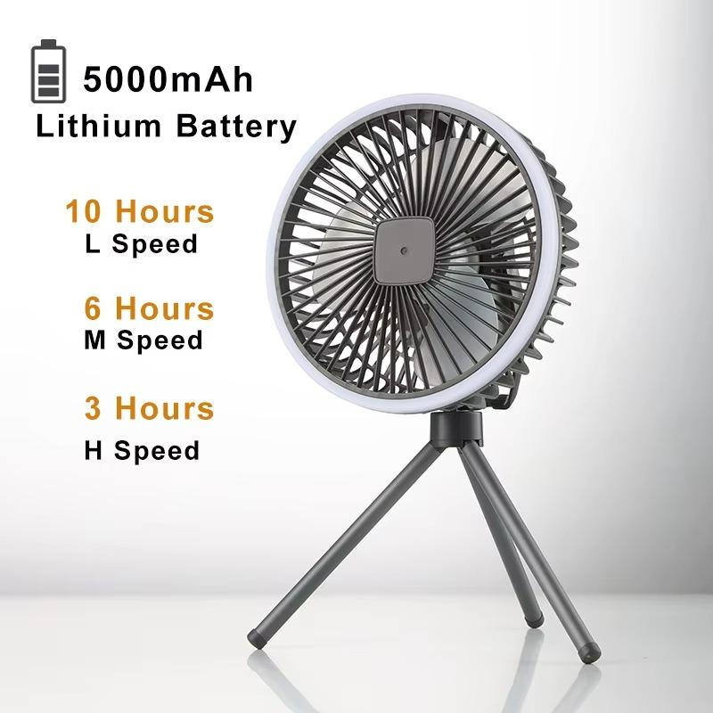 Compact Outdoor Fan with LED Light and Stand