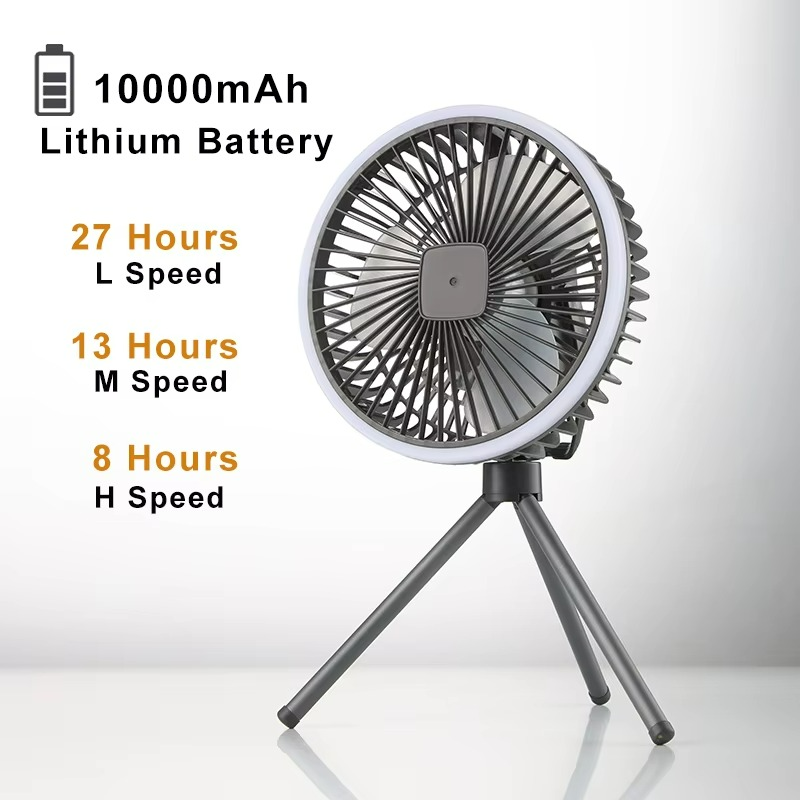 Compact Outdoor Fan with LED Light and Stand