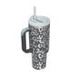 Leopard Print Thermal Coffee Mug with Lid and Straw