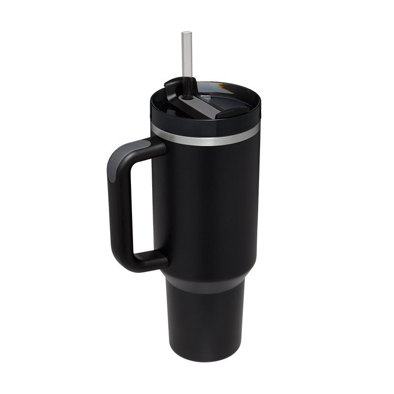Leopard Print Thermal Coffee Mug with Lid and Straw
