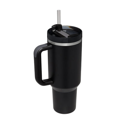 Leopard Print Thermal Coffee Mug with Lid and Straw
