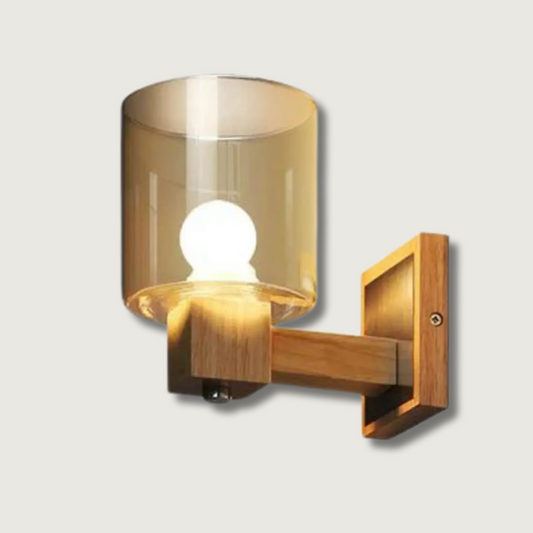 Contemporary Glass Wall Lamp with Wooden Base - HappyKidMart