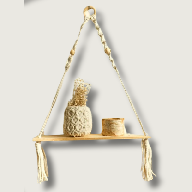 Boho Chic Wooden Wall Shelf - HappyKidMart