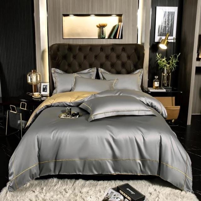 Luxurious Silver Accent Cotton Bed Sheets Set - HappyKidMart
