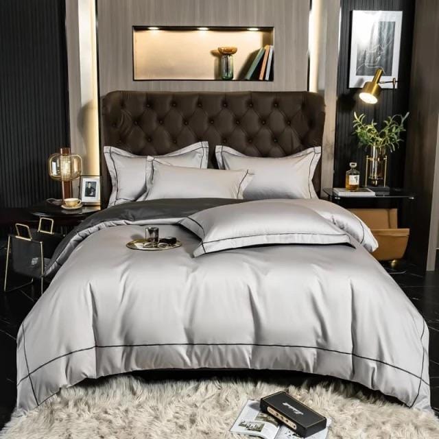 Luxurious Silver Accent Cotton Bed Sheets Set