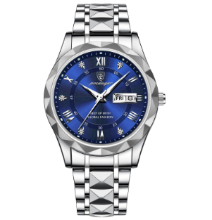 Stylish Mens Watch Blue Face Two Tone Stainless Steel