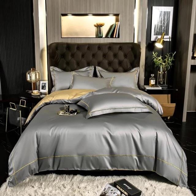 Luxurious Silver Accent Cotton Bed Sheets Set