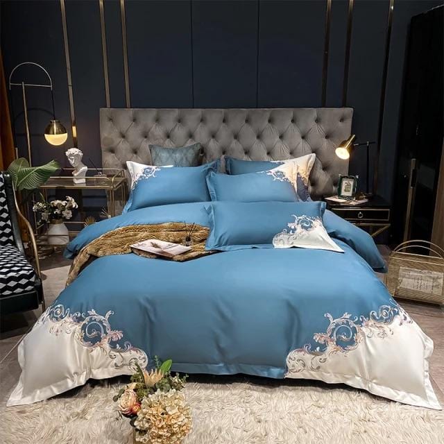 Luxurious Blue Embroidered Bedding Set