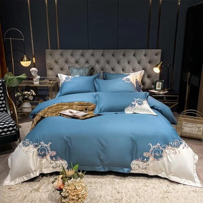 Luxurious Blue Embroidered Bedding Set