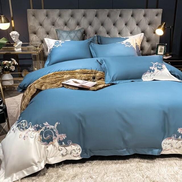 Luxurious Blue Embroidered Bedding Set - HappyKidMart