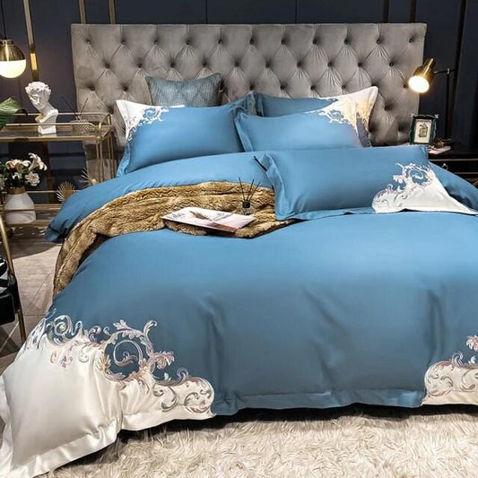 Luxurious Blue Embroidered Bedding Set - HappyKidMart