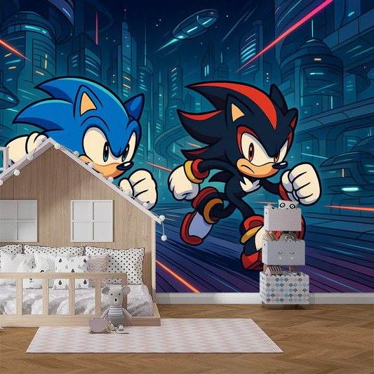 Cool Sonic City Wall Mural Wallpaper - HappyKidMart