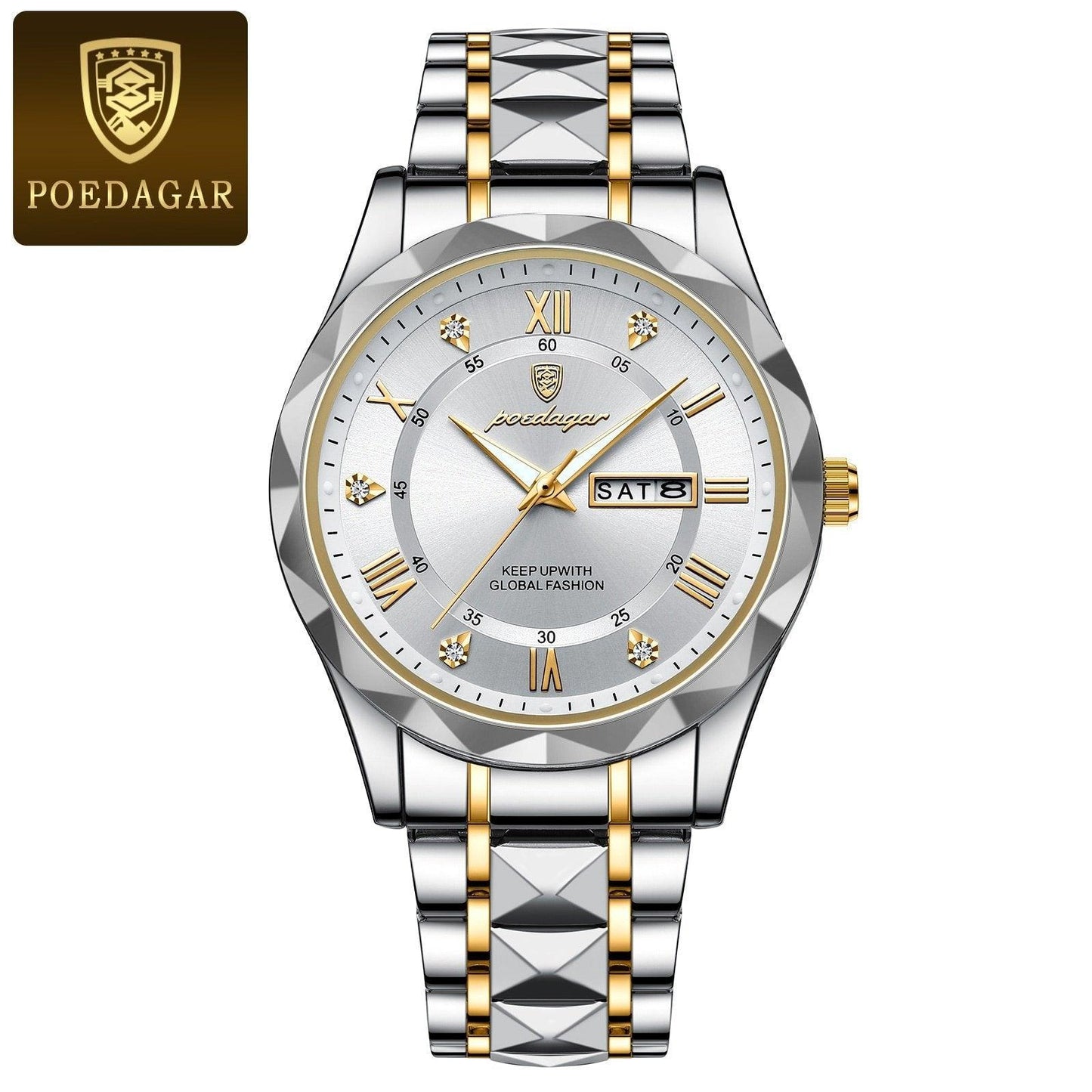 Stylish Mens Watch Blue Face Two Tone Stainless Steel