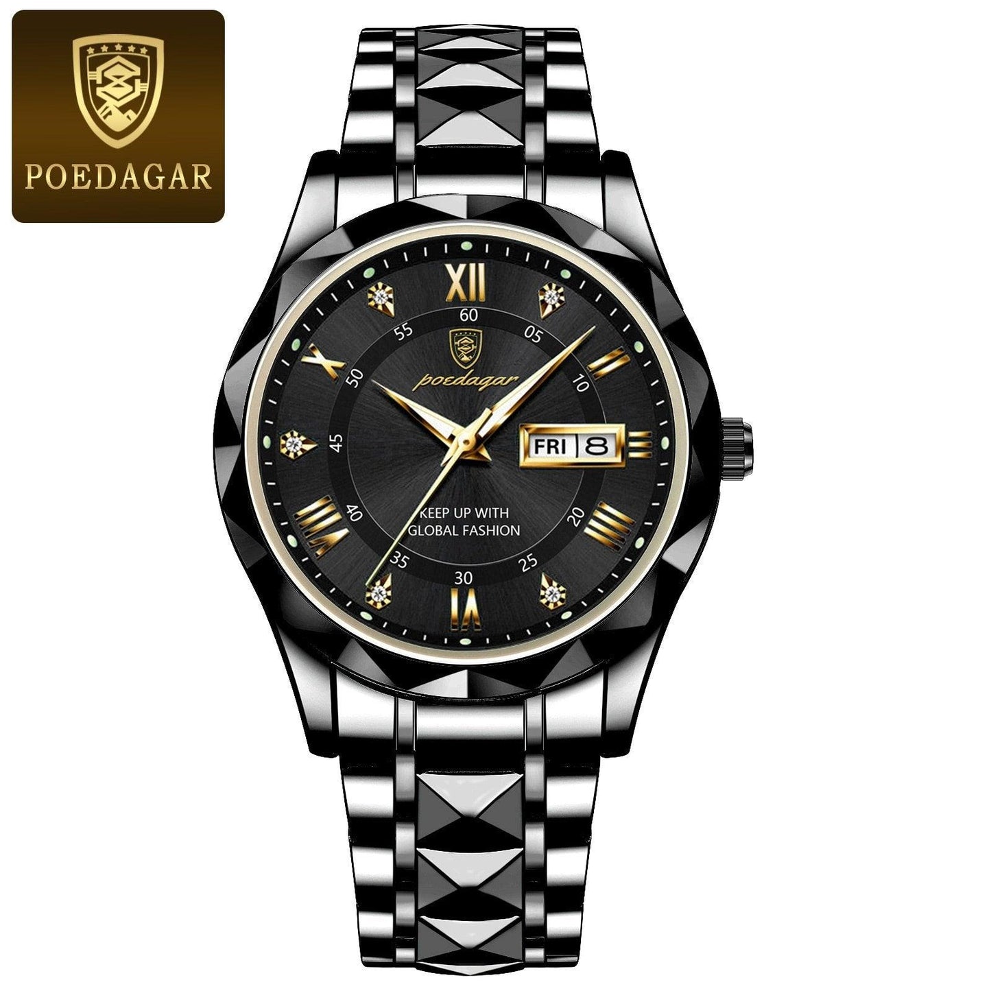 Stylish Mens Watch Blue Face Two Tone Stainless Steel