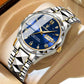 Stylish Mens Watch Blue Face Two Tone Stainless Steel - HappyKidMart