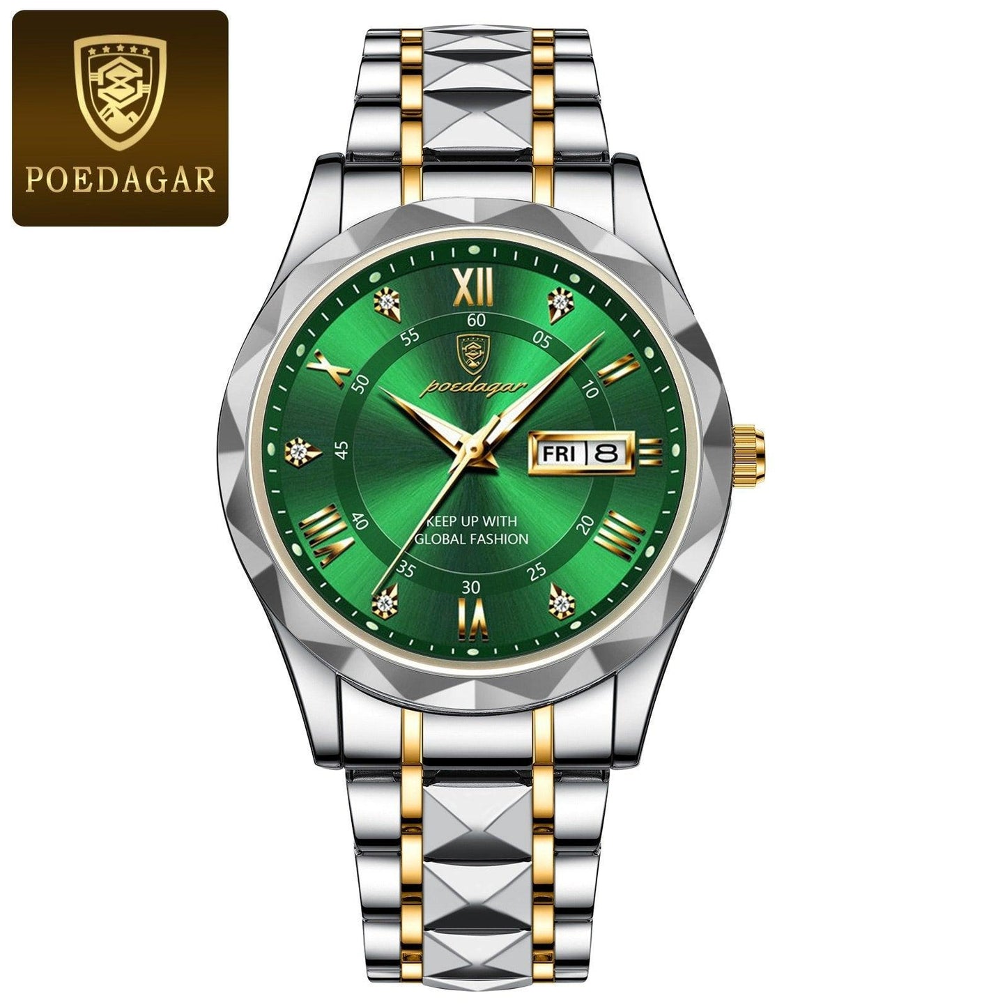 Stylish Mens Watch Blue Face Two Tone Stainless Steel