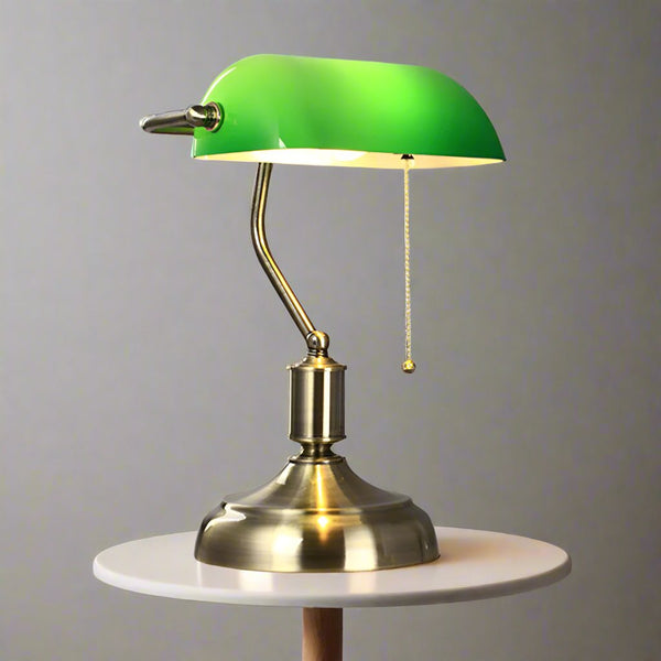 Traditional Green Glass Table Lamp with Metal Base
