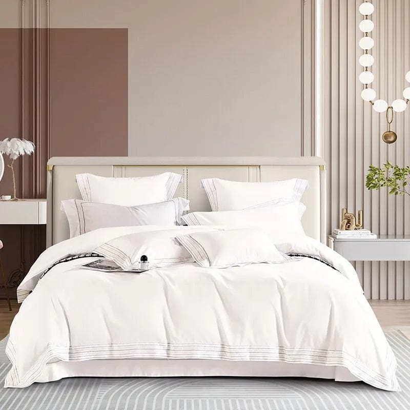 Luxury White Duvet Cover With Classic Stripe Design - HappyKidMart