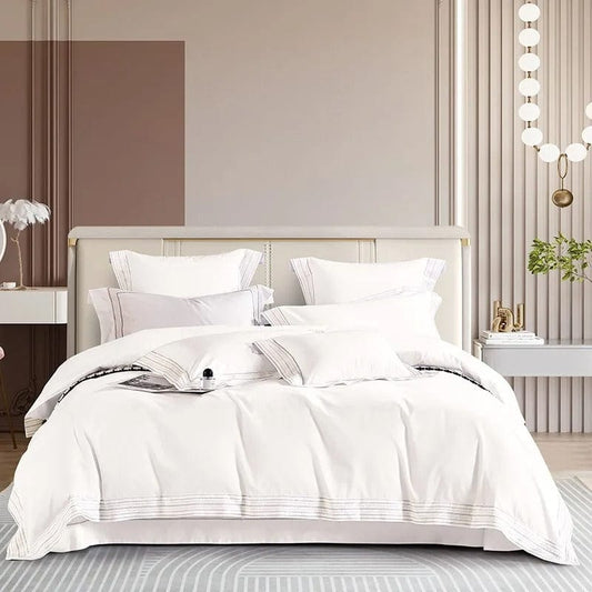 Luxury White Duvet Cover With Classic Stripe Design - HappyKidMart