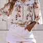Pretty V-Neck Lace Trim Blouse - HappyKidMart