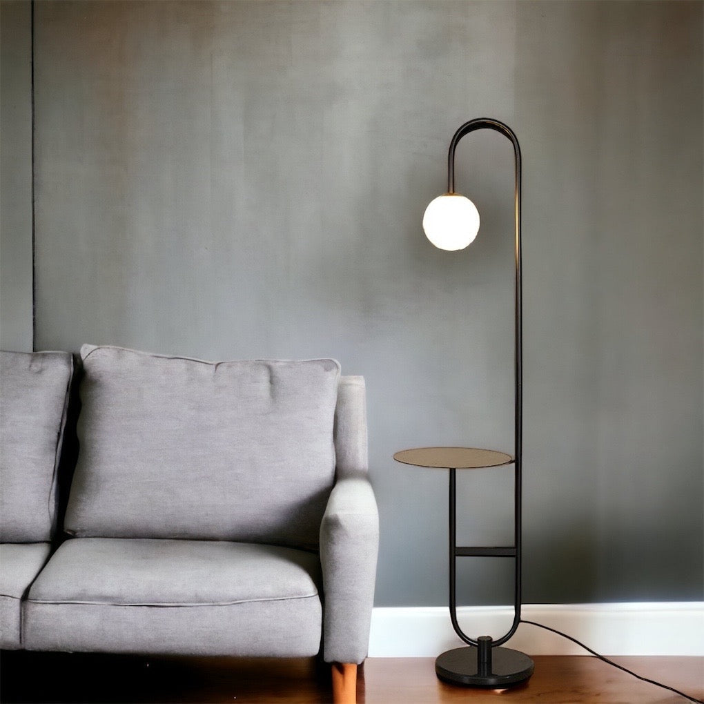 Stylish Floor Lamp with Side Table | Gold and Stone Finish
