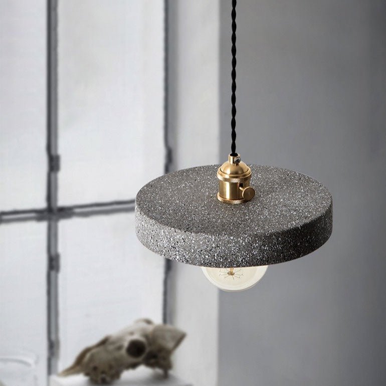 Simple Concrete Hanging Lamp | Grey Metal With Gold Accent