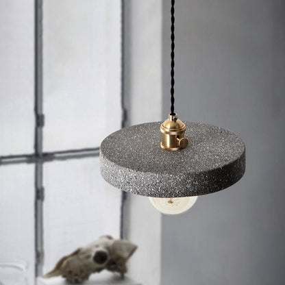 Simple Concrete Hanging Lamp | Grey Metal With Gold Accent