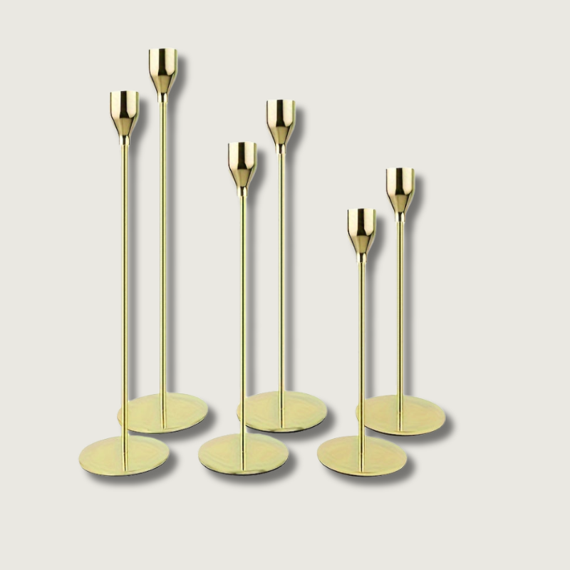 Luxury Metal Candle Holder Set | Gold Tone Iron Bases - HappyKidMart