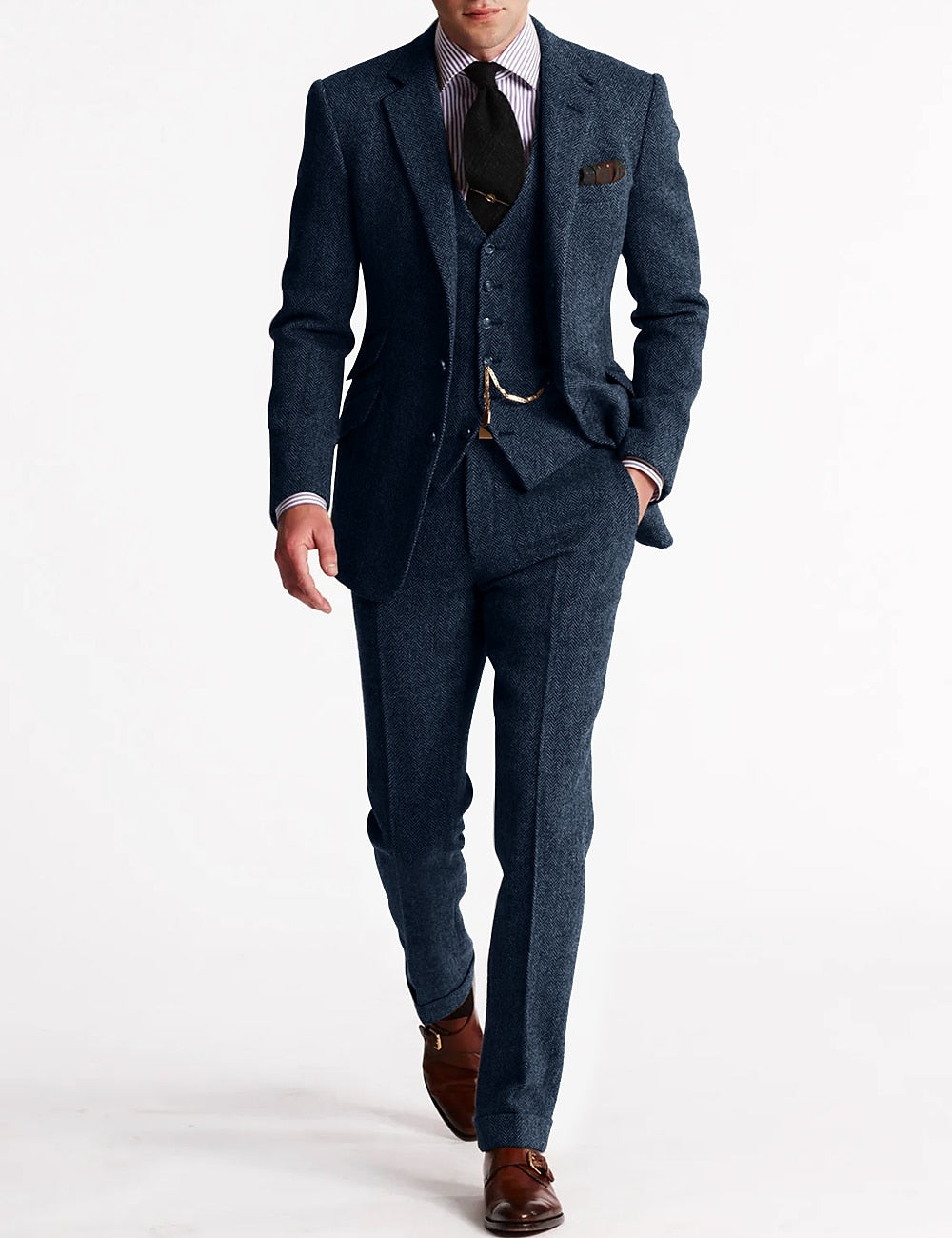 Traditional Brown Herringbone 3 Piece Suit