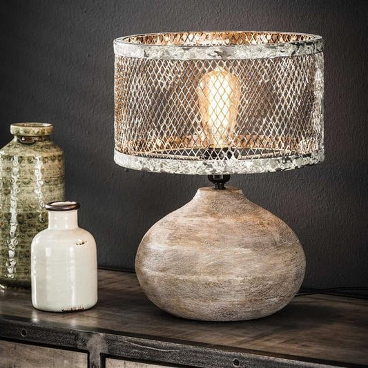 Rustic Metal Table Lamp With Wooden Base - HappyKidMart
