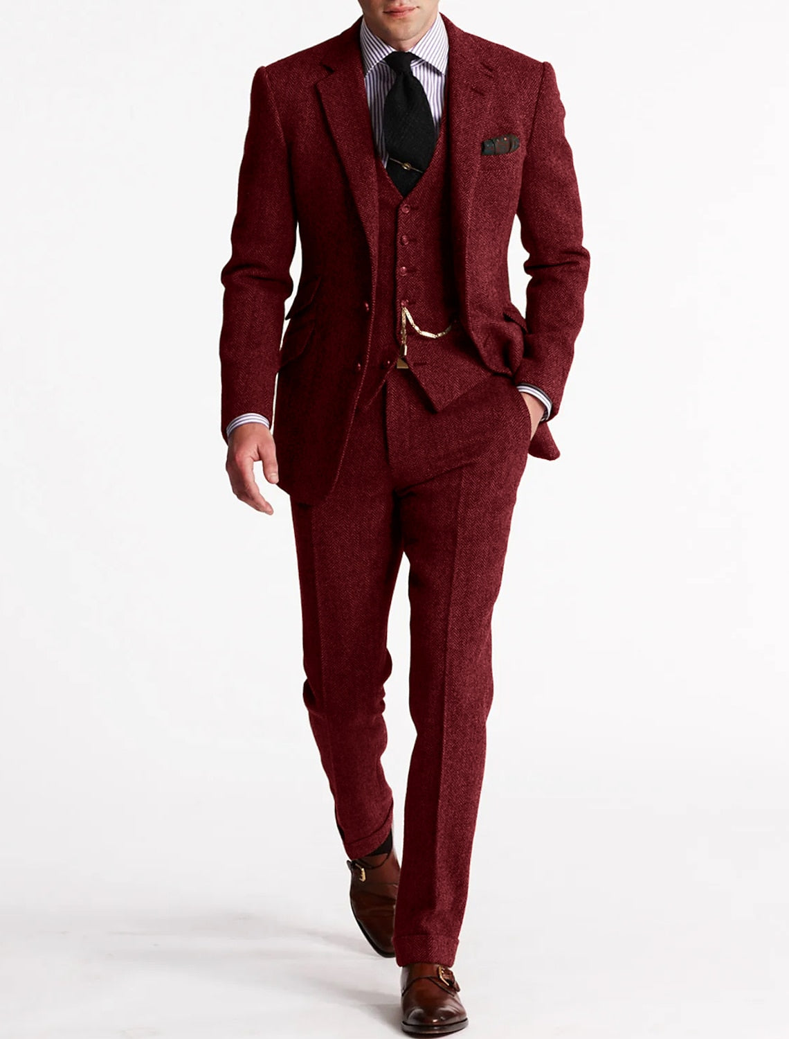 Traditional Brown Herringbone 3 Piece Suit