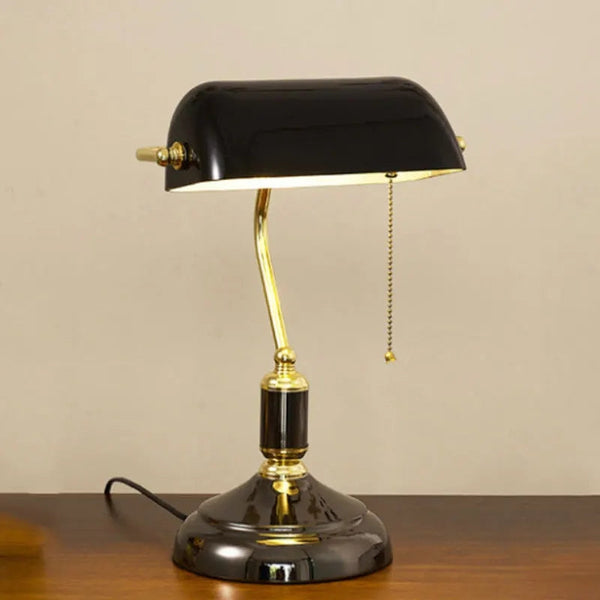 Traditional Green Glass Table Lamp with Metal Base