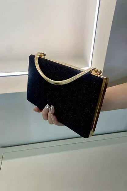 Luxury Black Velvet Evening Purse Gold Handle - HappyKidMart