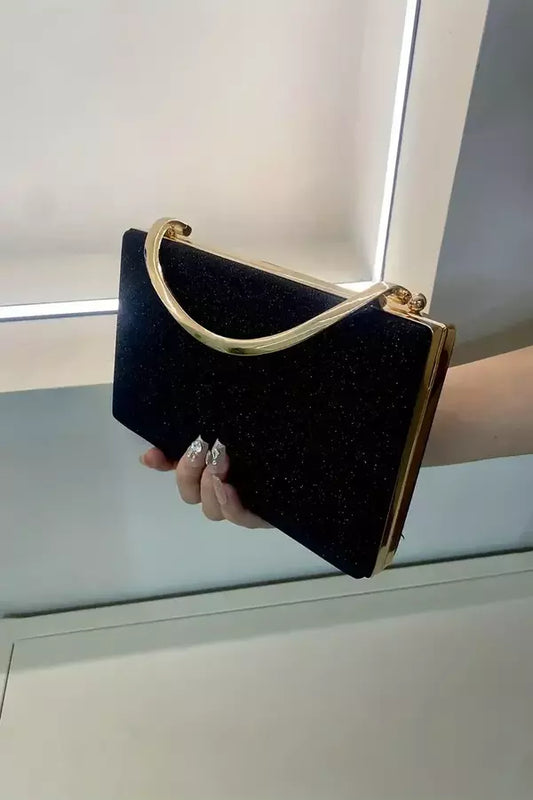 Luxury Black Velvet Evening Purse Gold Handle - HappyKidMart