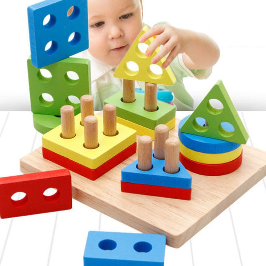 kids Sorting and Stacking Wooden Building Blocks Game