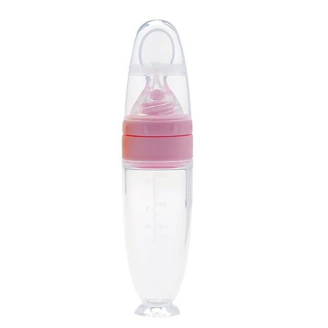 Baby Silicone Squeeze Feeding Bottle with Spoon