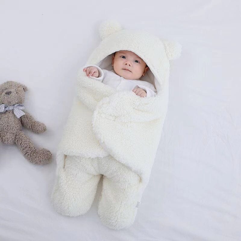 Ultra soft bear ears winter quilted plush baby swaddle