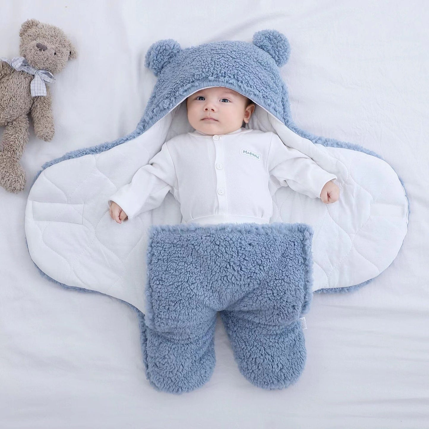 Ultra soft bear ears winter quilted plush baby swaddle