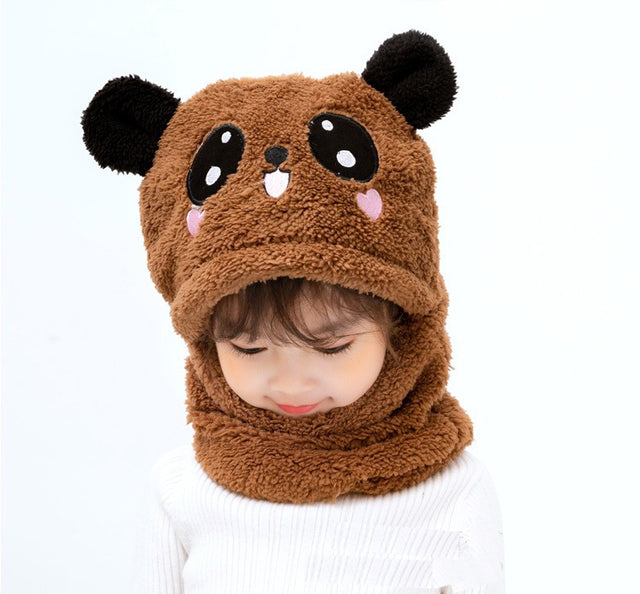 kids Warm Cartoon Scarf & Thick Hat Double Fleece