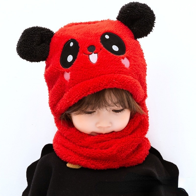 kids Warm Cartoon Scarf & Thick Hat Double Fleece