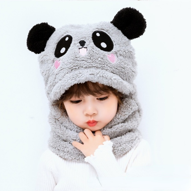 kids Warm Cartoon Scarf & Thick Hat Double Fleece