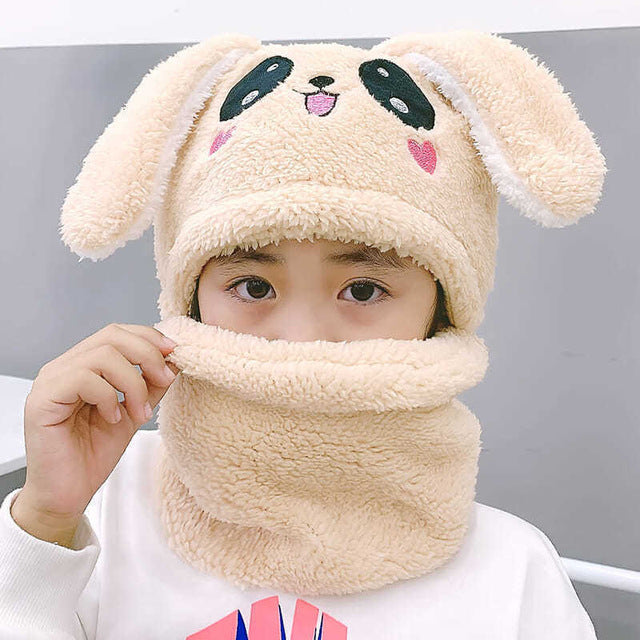 kids Warm Cartoon Scarf & Thick Hat Double Fleece