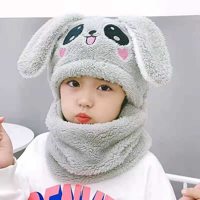 kids Warm Cartoon Scarf & Thick Hat Double Fleece