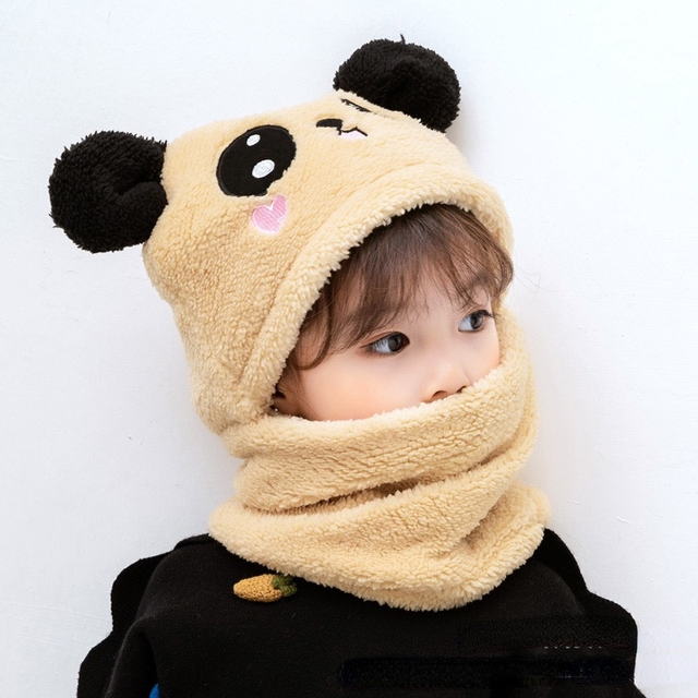 kids Warm Cartoon Scarf & Thick Hat Double Fleece