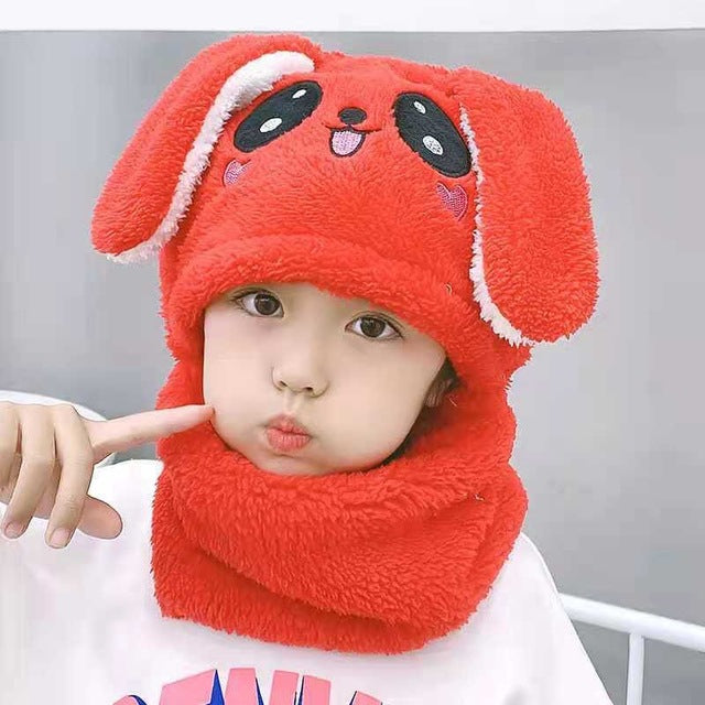 kids Warm Cartoon Scarf & Thick Hat Double Fleece